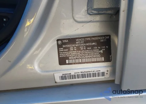 2011 BMW 328I from USA, damaged, VIN WBAPH5G52BNN59090